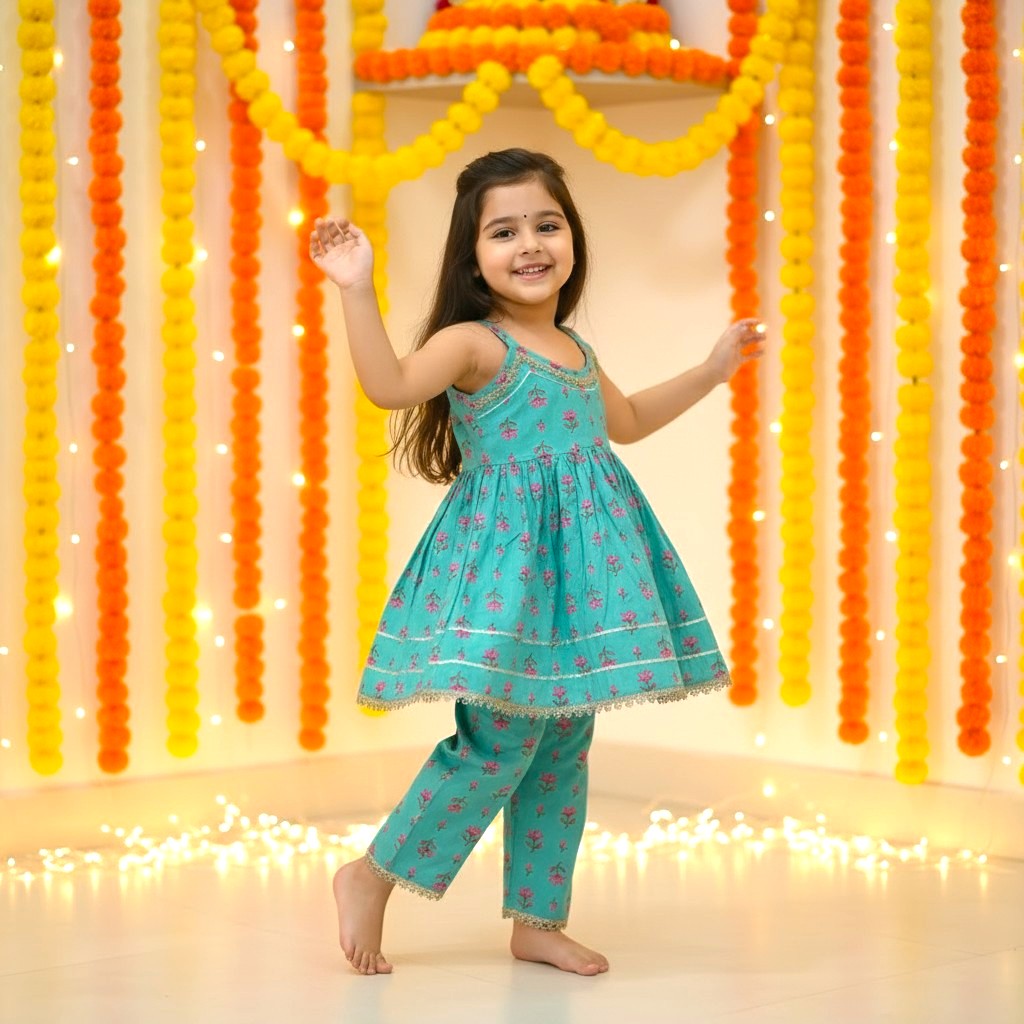 Festive Sleeveless Cotton Kurta Pant set
