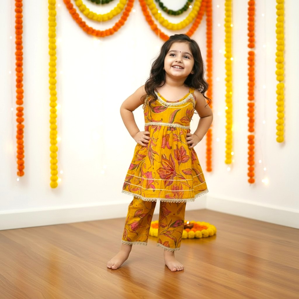 Festive Sleeveless Cotton Kurta Pant set