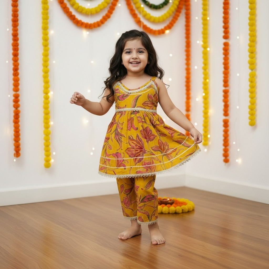 Festive Sleeveless Cotton Kurta Pant set