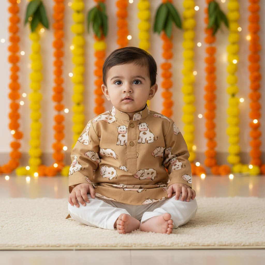 Baby Boy Cow Print Kurta Set with pants