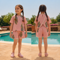 Casual Red & White Striped Cotton Co-ord Set with Floral Motifs