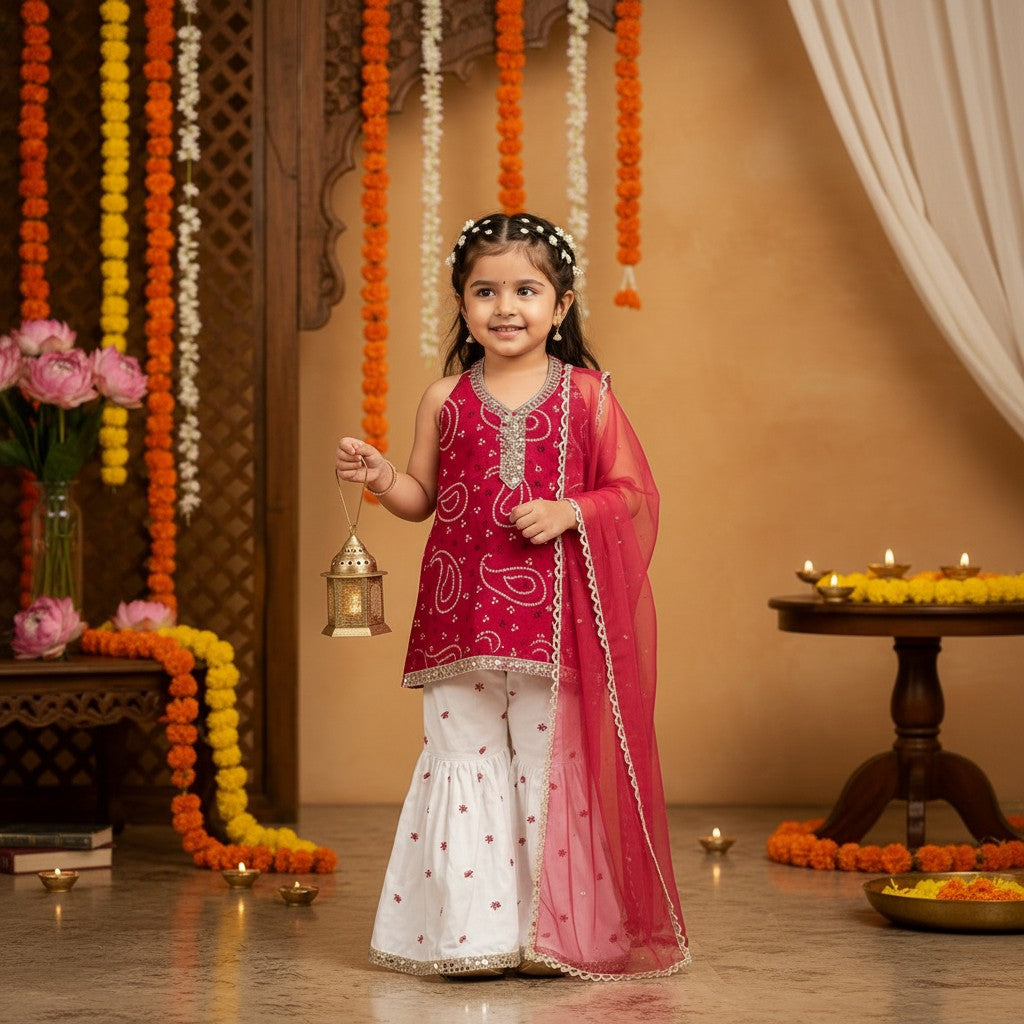 Maroon Jaipuri Mirror Lace Sharara Set