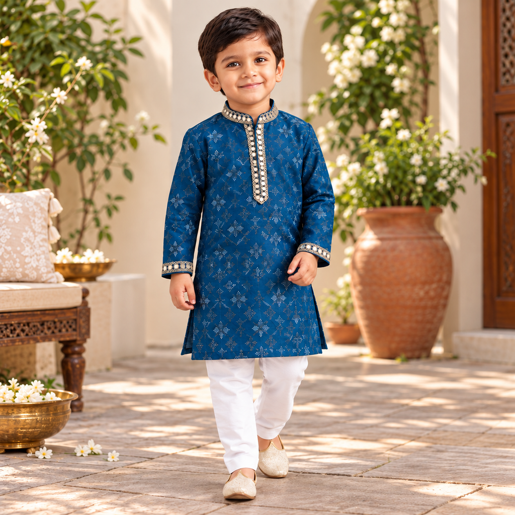 Little Blue Mirror Lace Kurta Set