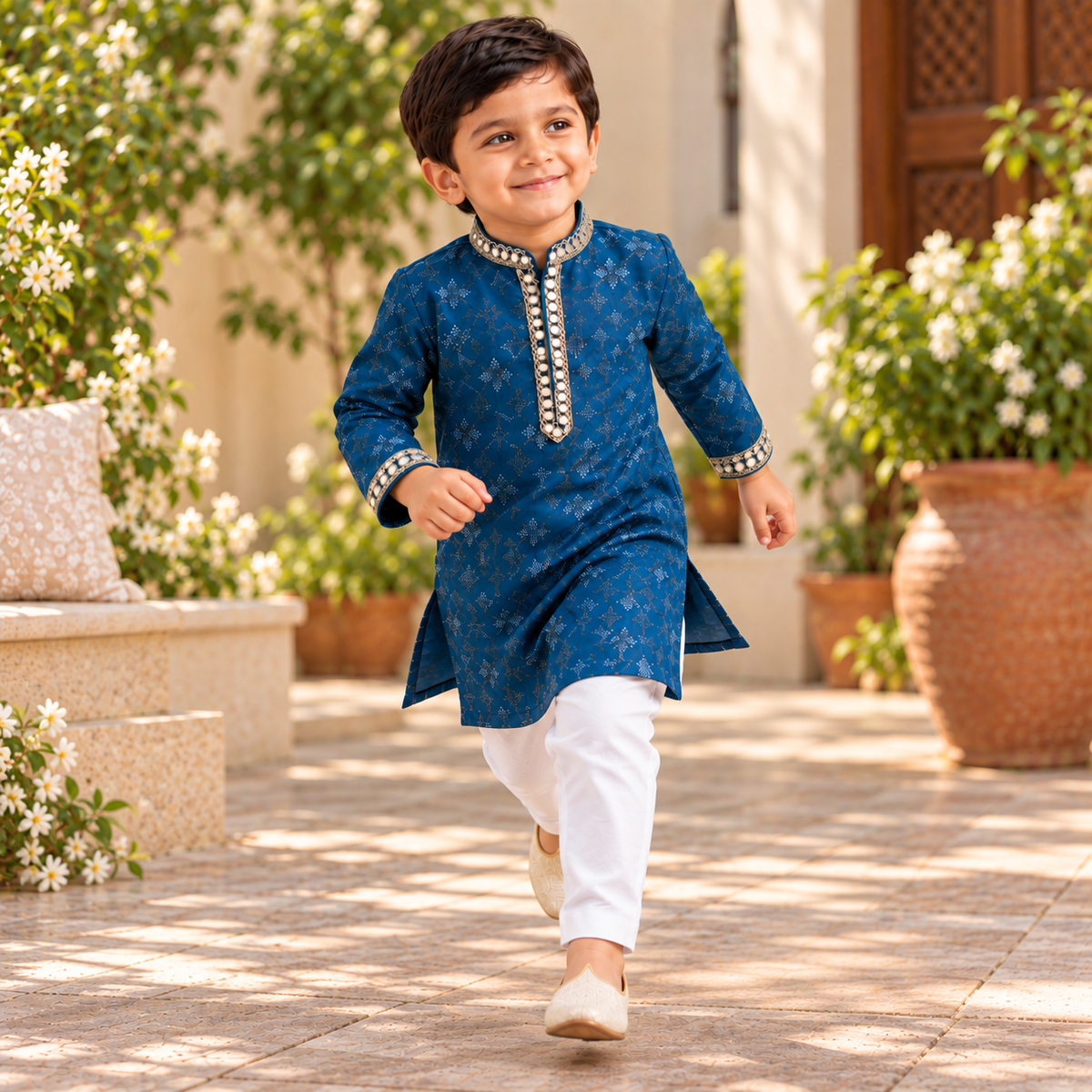 Royal Blue Printed Matching Festive Set