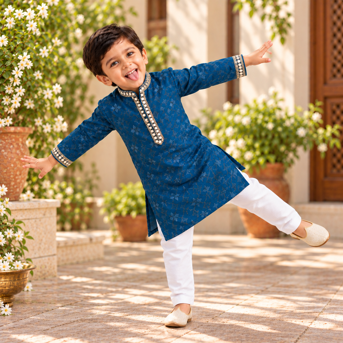 Little Blue Mirror Lace Kurta Set