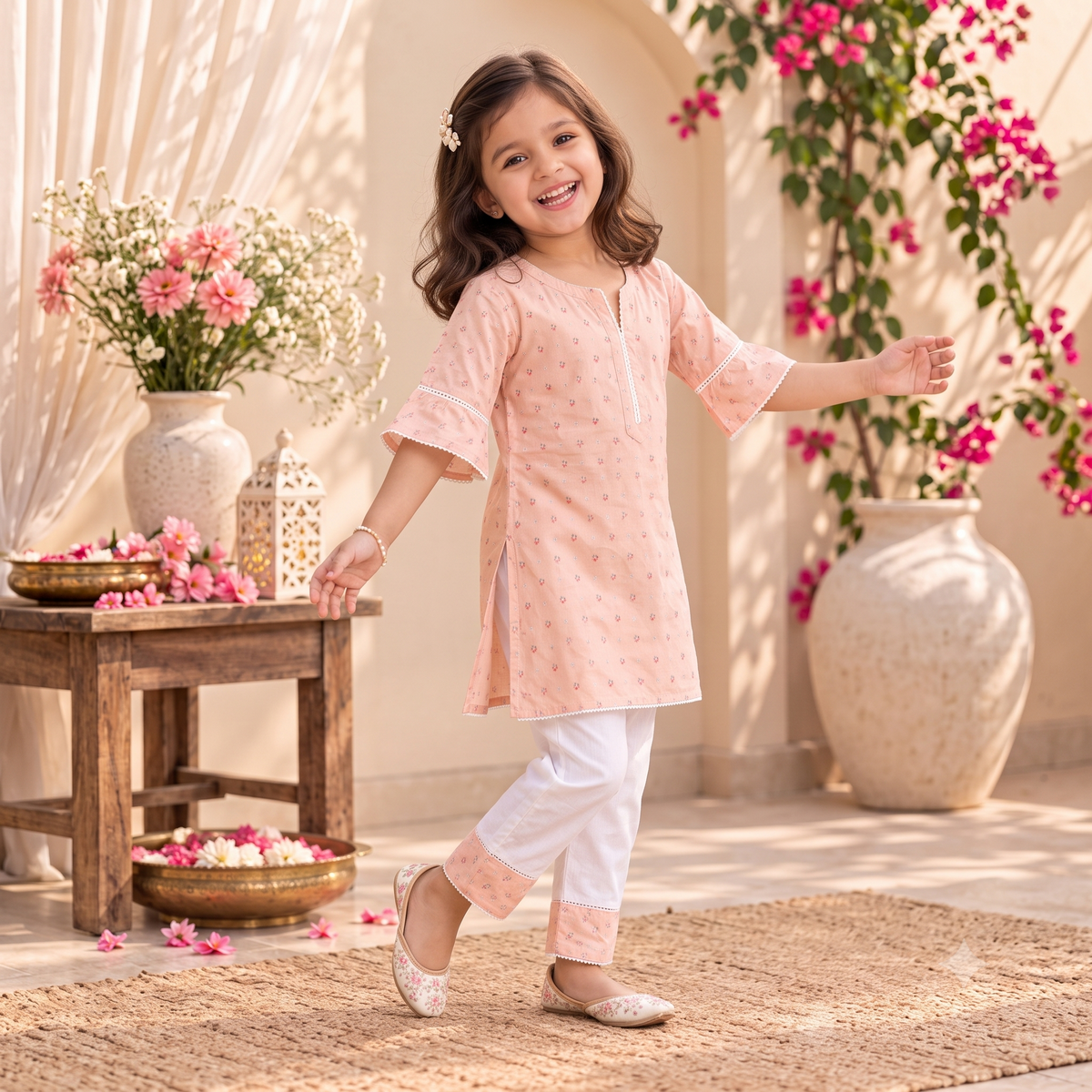 Blush Pink Printed Cotton Kurta & Pants Set