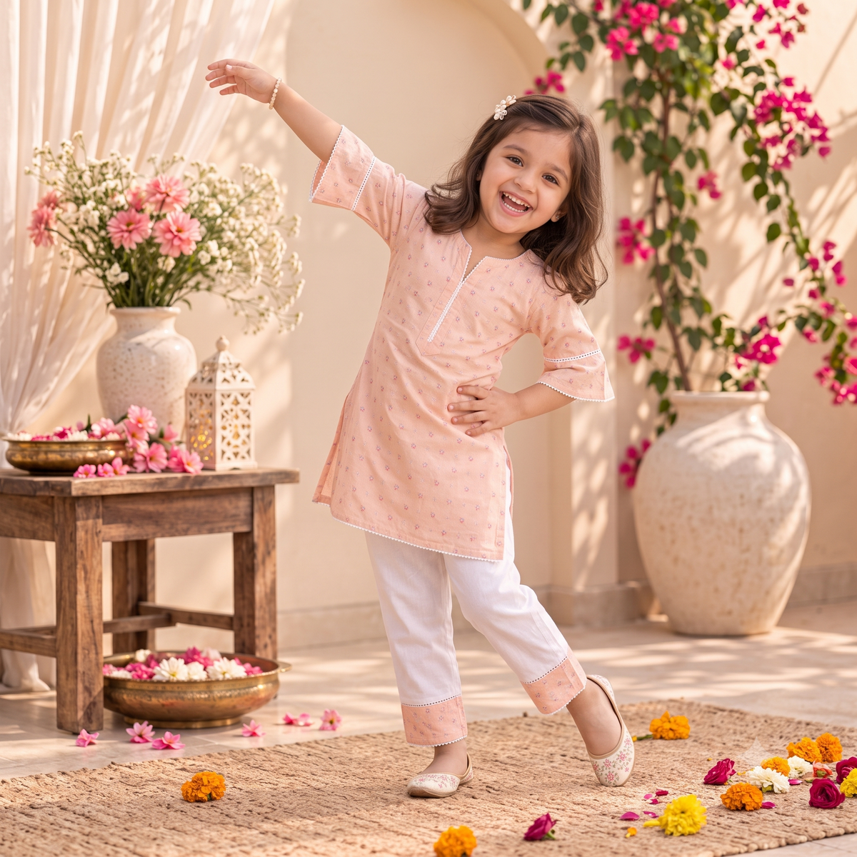 Blush Pink Printed Cotton Kurta & Pants Set
