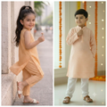 Peach Checks Cotton Sibling Sets