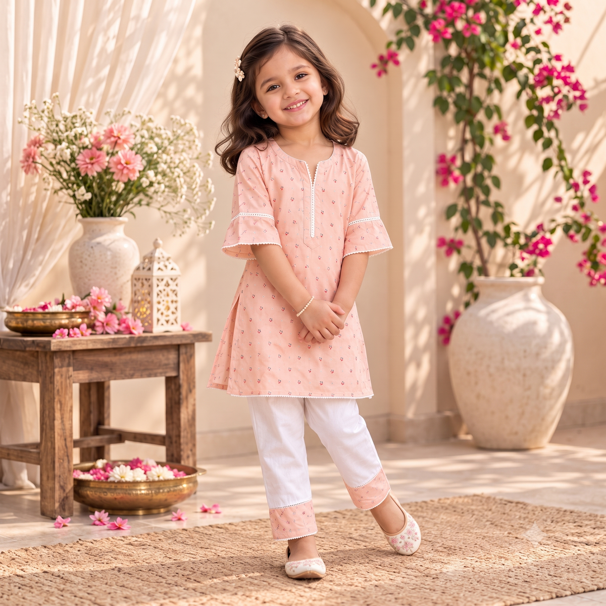 Blush Pink Printed Cotton Kurta & Pants Set
