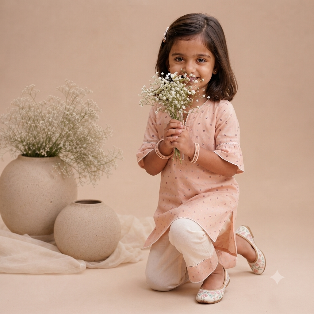 Blush Pink Printed Cotton Kurta & Pants Set