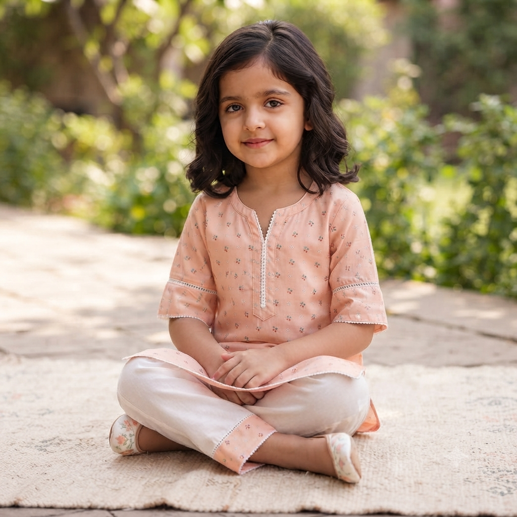 Blush Pink Printed Cotton Kurta & Pants Set