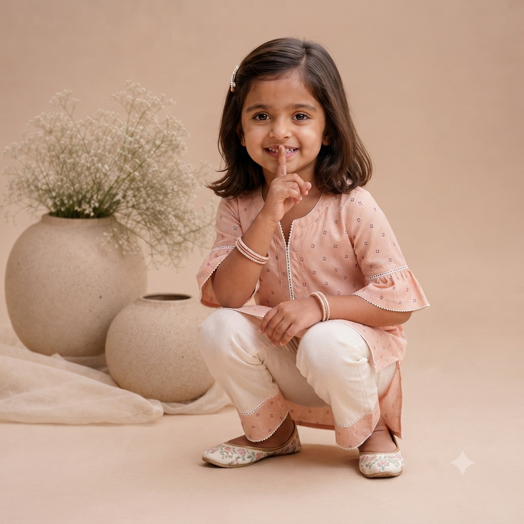 Blush Pink Printed Cotton Kurta & Pants Set