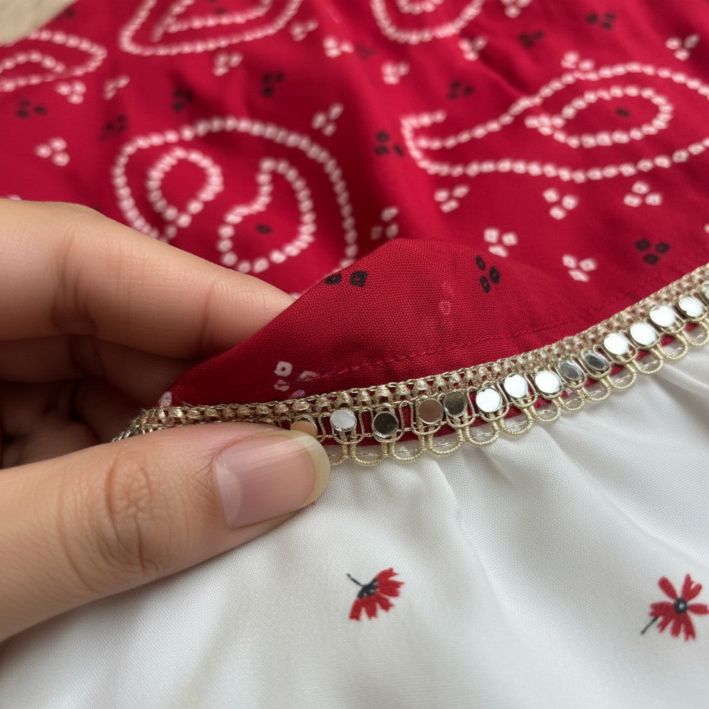 Maroon Jaipuri Mirror Lace Sharara Set