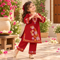 Woolen Embroidered Girls Pheran Kurta Set