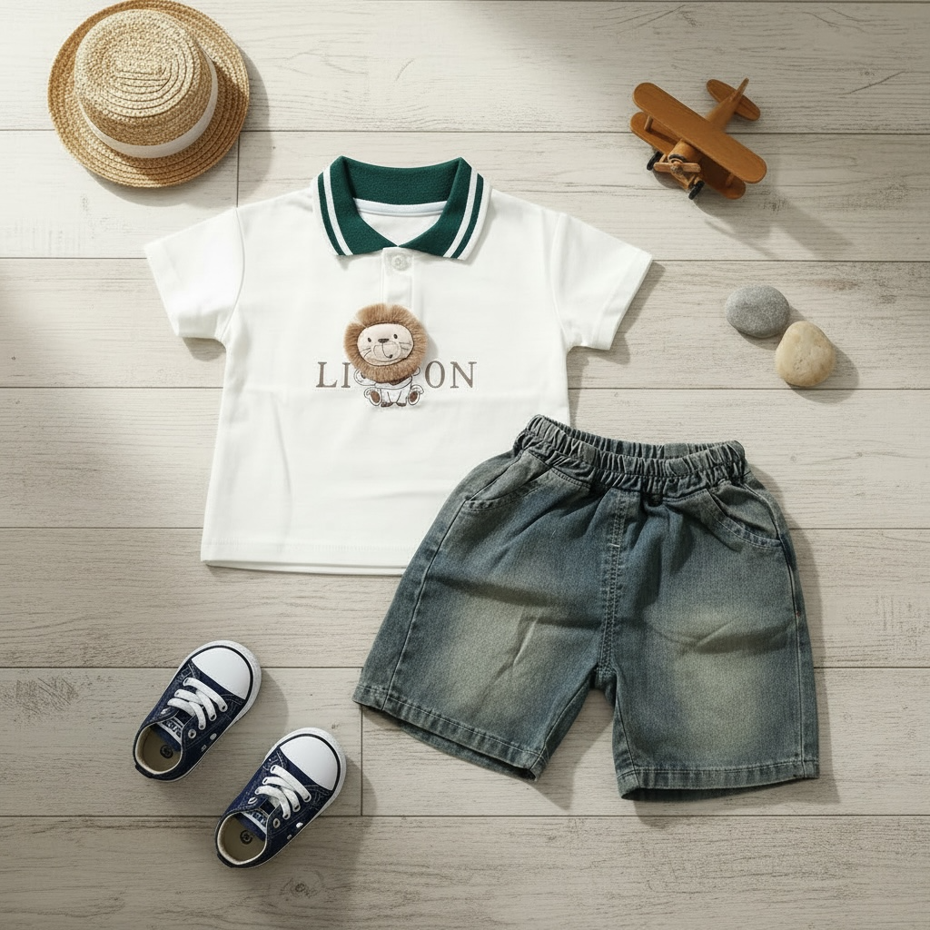 White Cotton T-Shirt with Pants For Boys