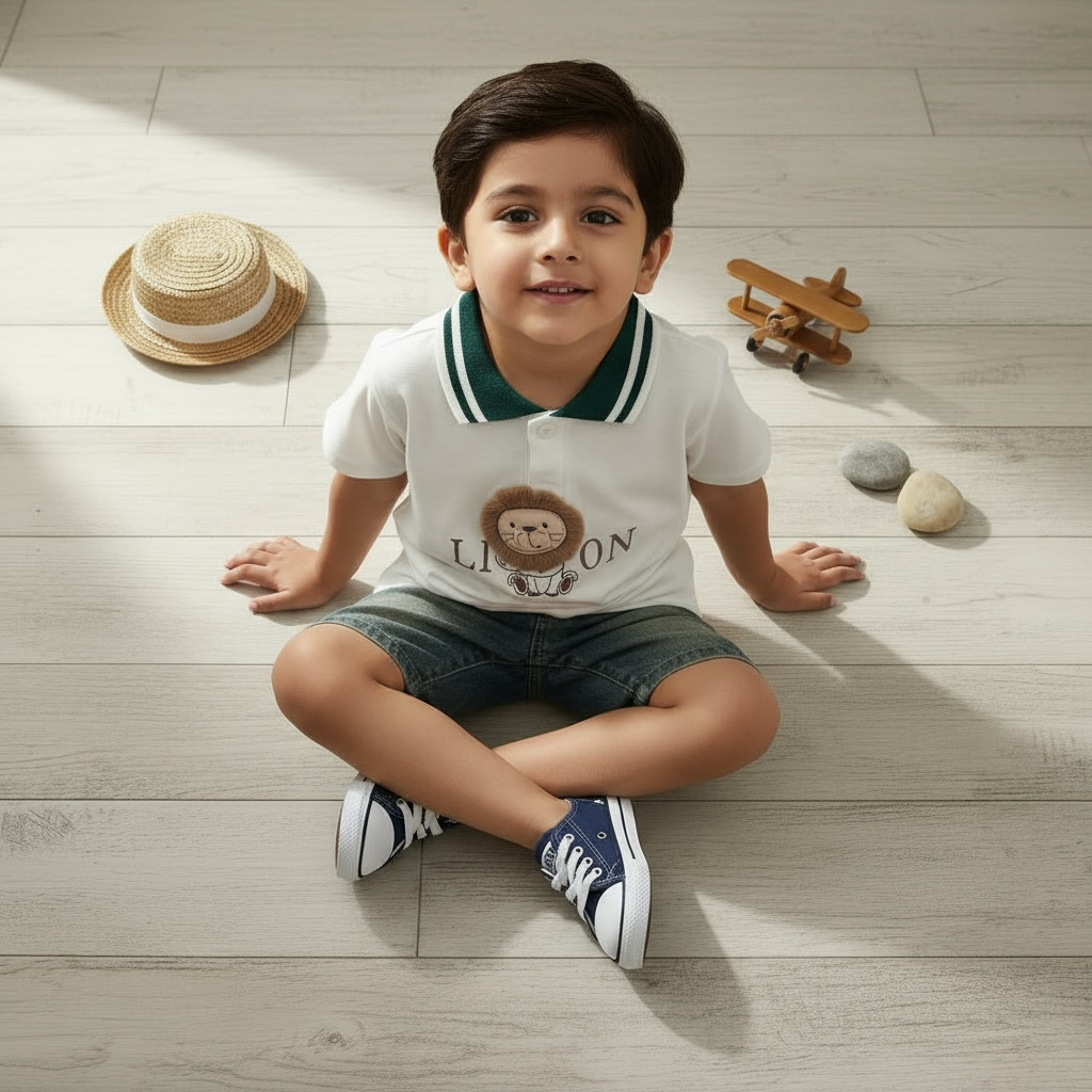 White Cotton T-Shirt with Pants For Boys