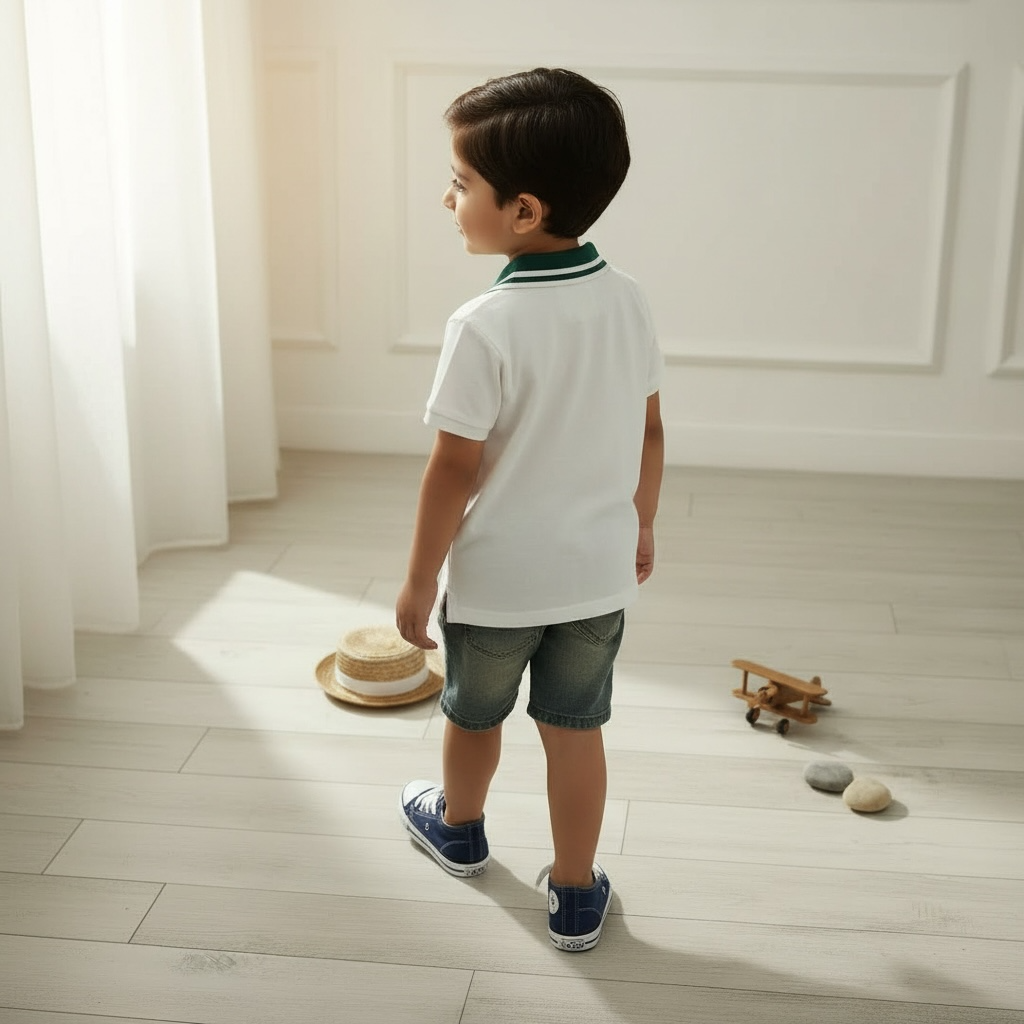 White Cotton T-Shirt with Pants For Boys