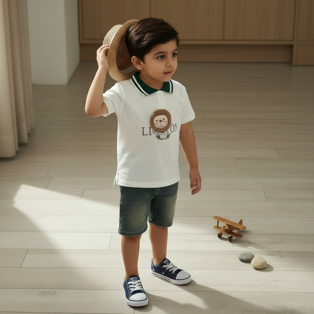 White Cotton T-Shirt with Pants For Boys