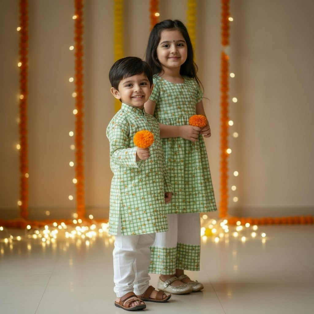 Green Mango Cotton Sibling Set