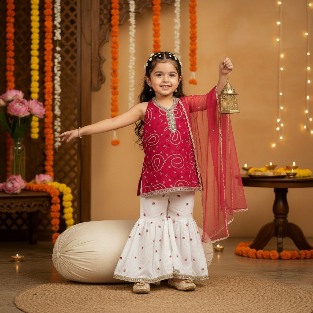 Maroon Jaipuri Mirror Lace Sharara Set