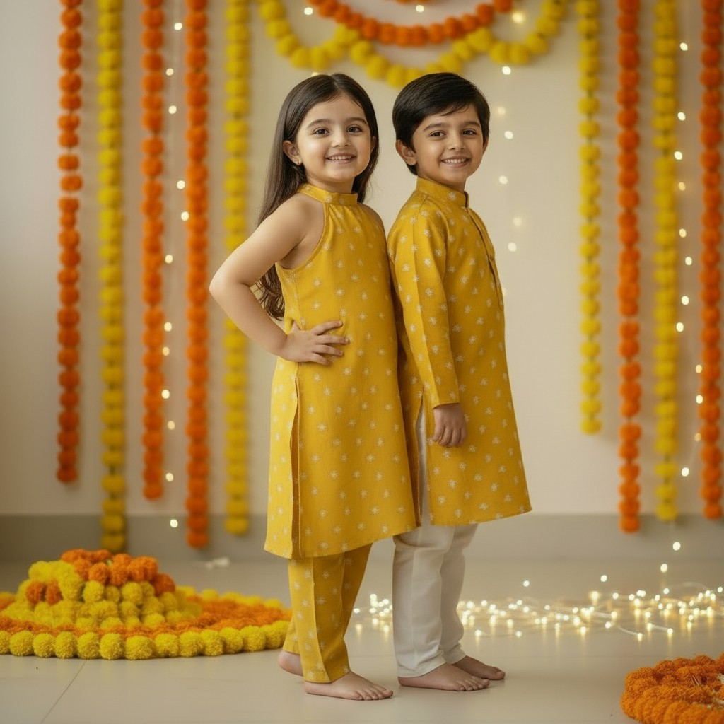 Mustard Cotton Sibling Set