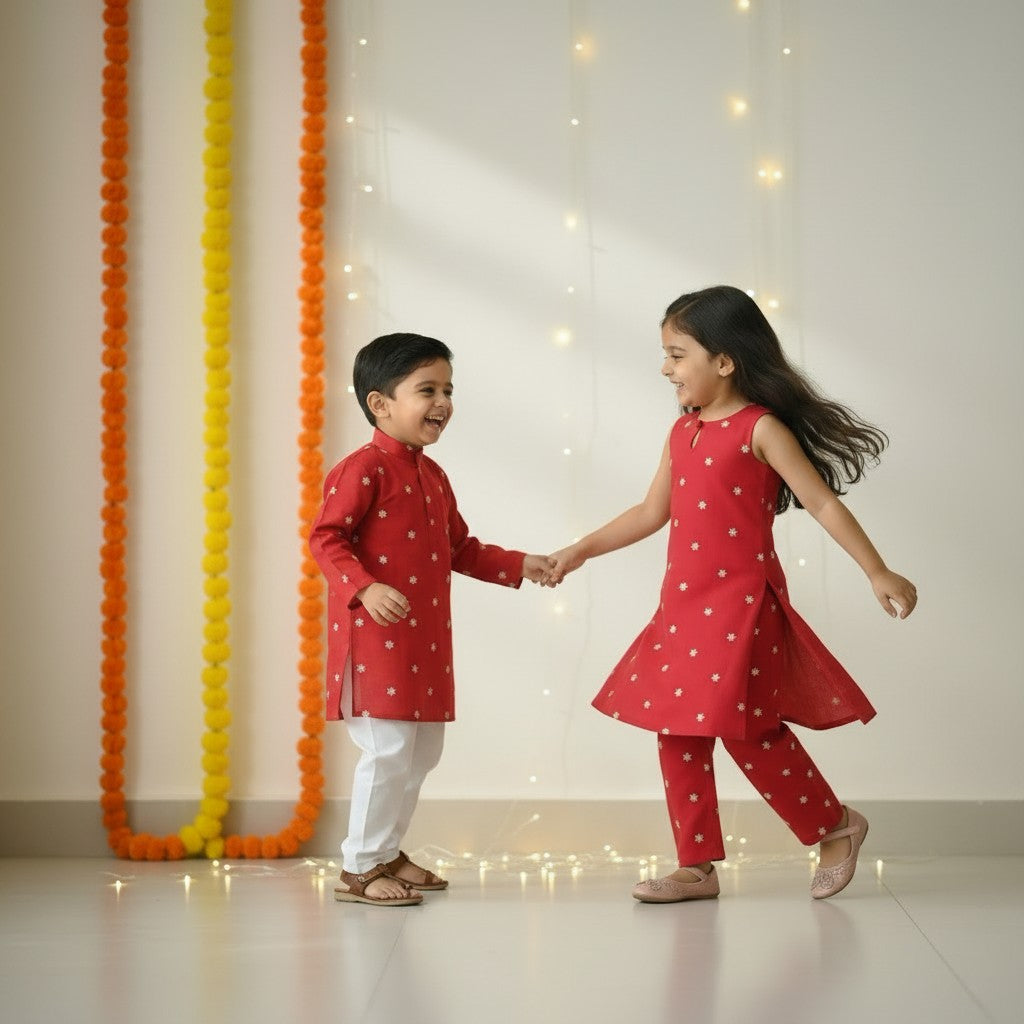 Red Cotton Sibling Set