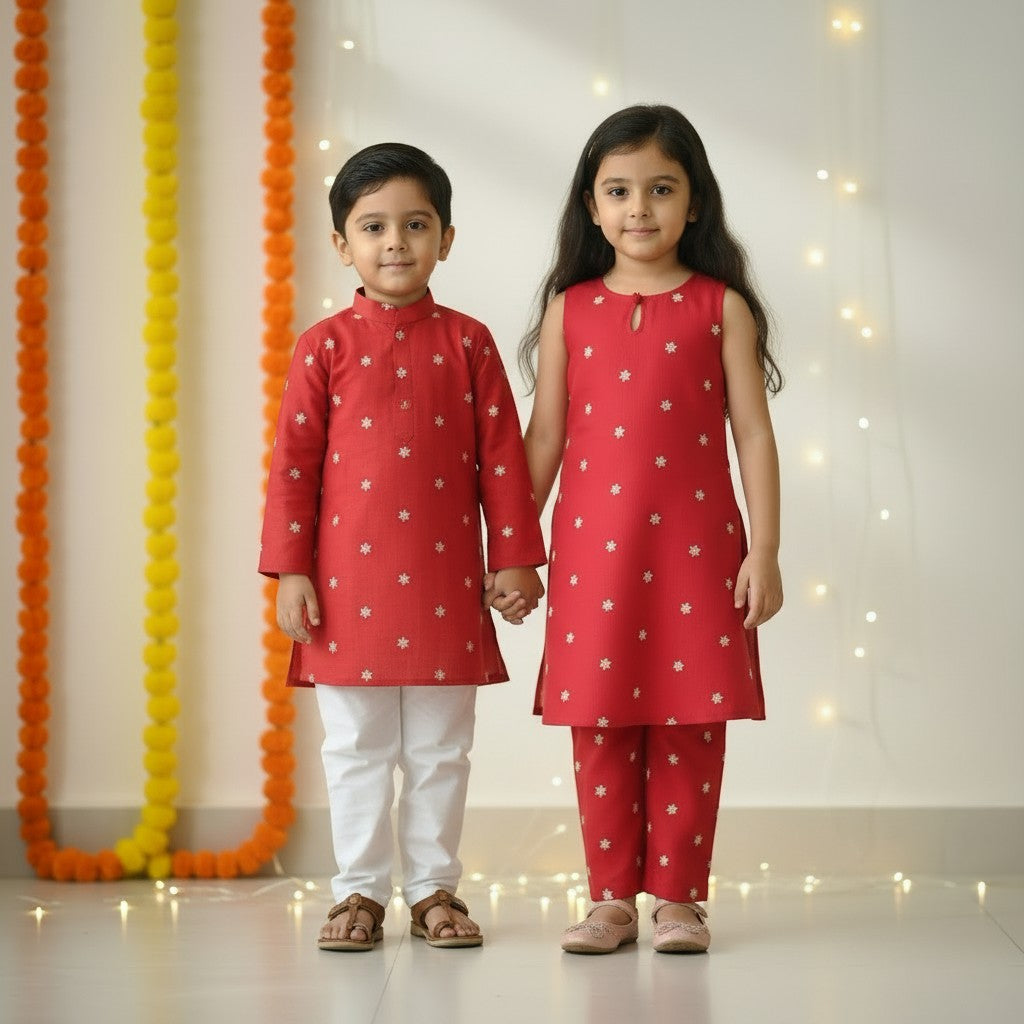Red Cotton Sibling Set