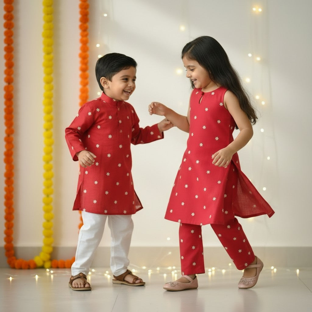 Red Cotton Sibling Set