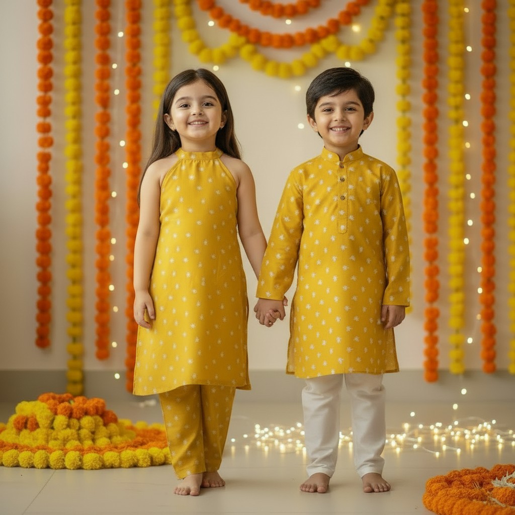 Mustard Cotton Sibling Set