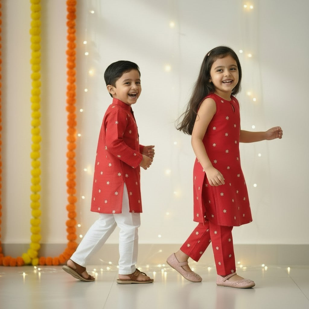 Red Cotton Sibling Set