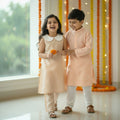 Peach Checks Cotton Sibling Sets