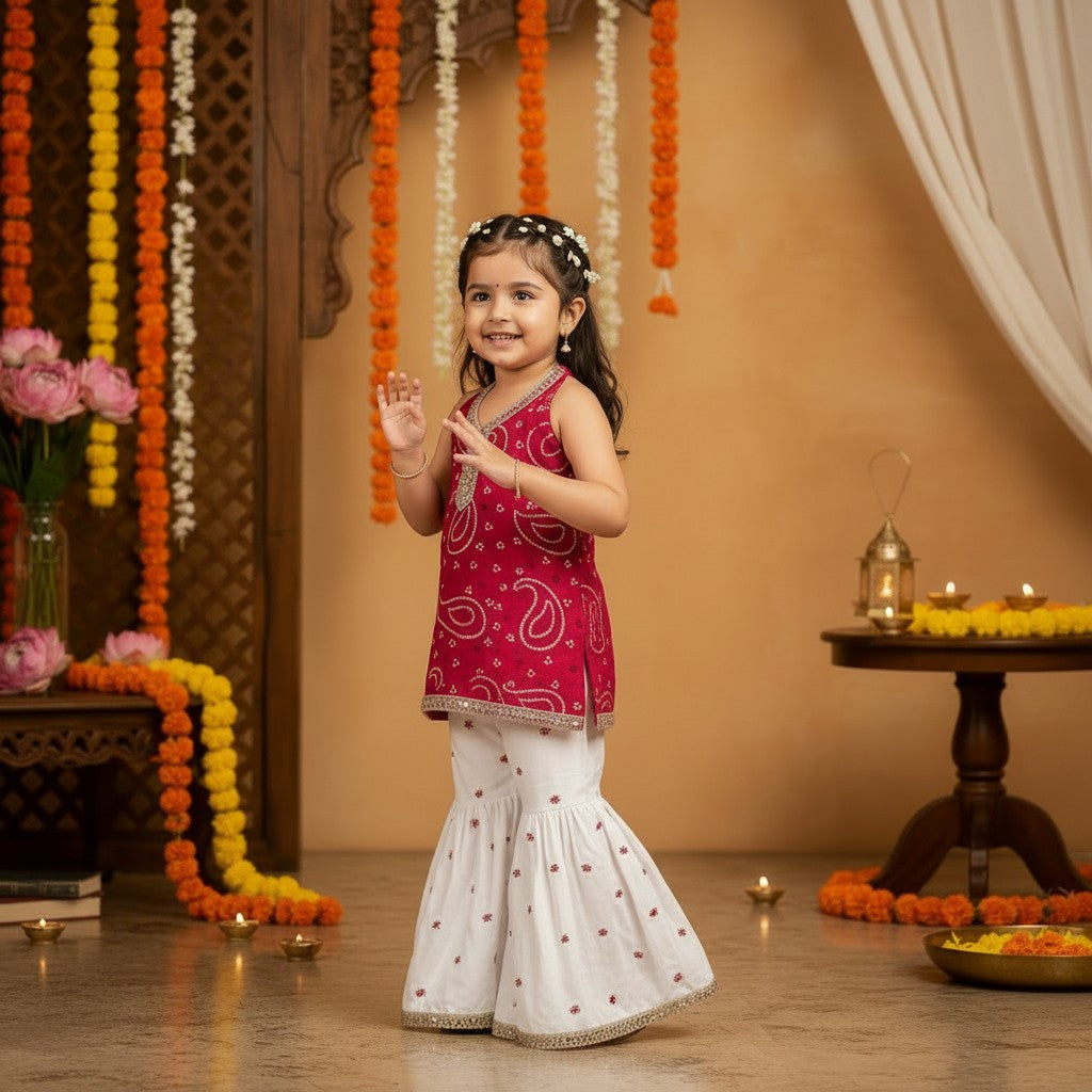 Maroon Jaipuri Mirror Lace Sharara Set