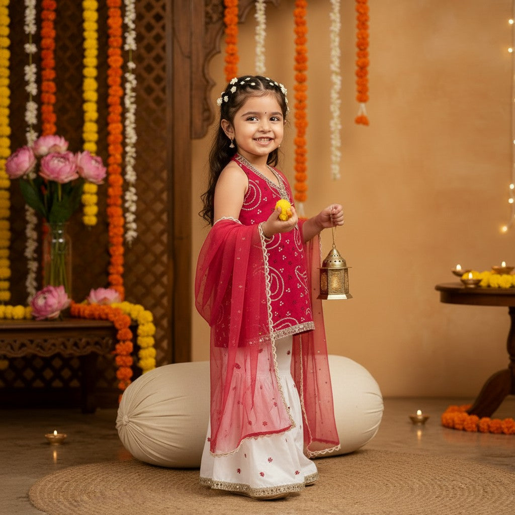 Maroon Jaipuri Mirror Lace Sharara Set