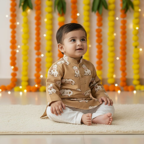 Baby Boy Cow Print Kurta Set with pants