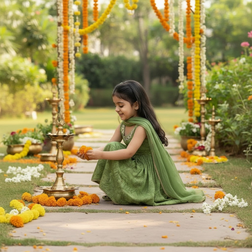 Green Printed Anarkali Kurta Set with Dupatta