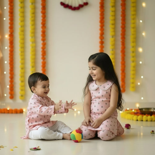Baby Pink Cotton Sibling Set