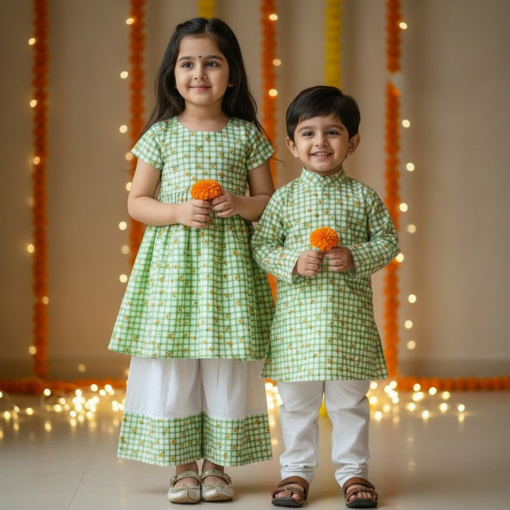 Green Mango Cotton Sibling Set