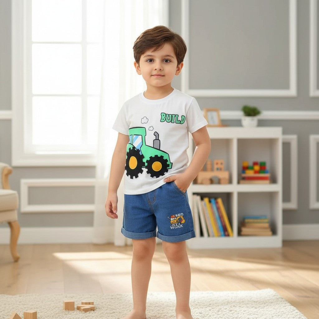 White T-shirt with shorts For Kids