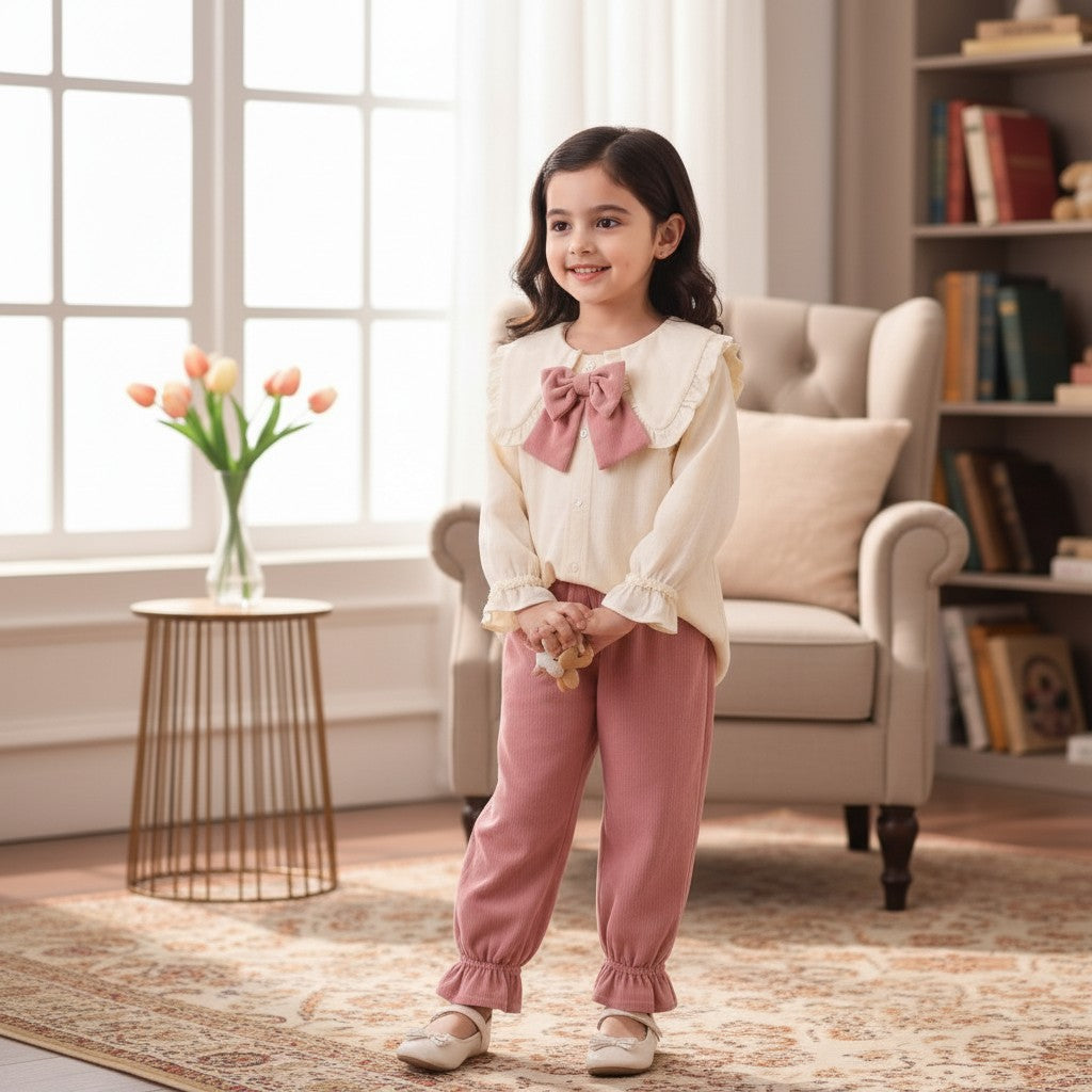 Pink Cotton Co-ord set For Kids