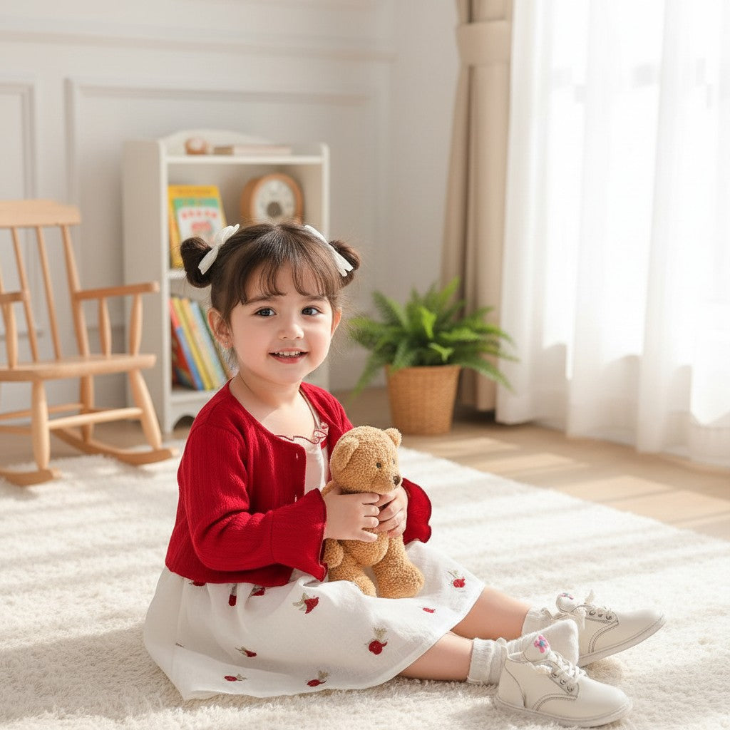 Red Cotton Dress For Kids