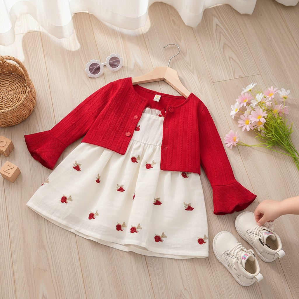 Red Cotton Dress For Kids