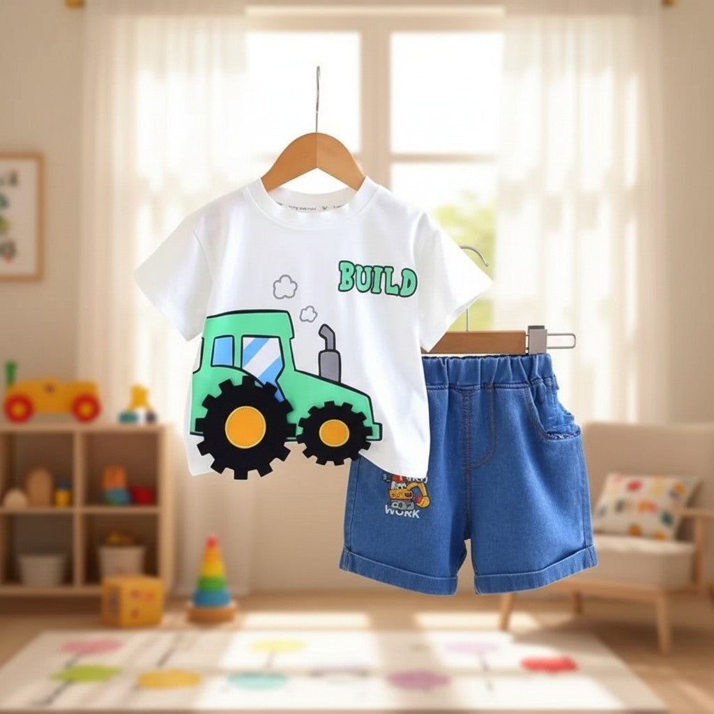 White T-shirt with shorts For Kids