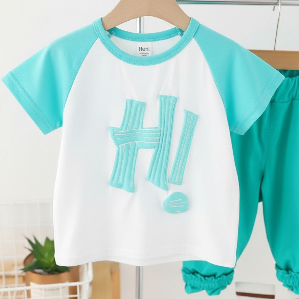 Teal Green Cotton Co-ord set For Kids