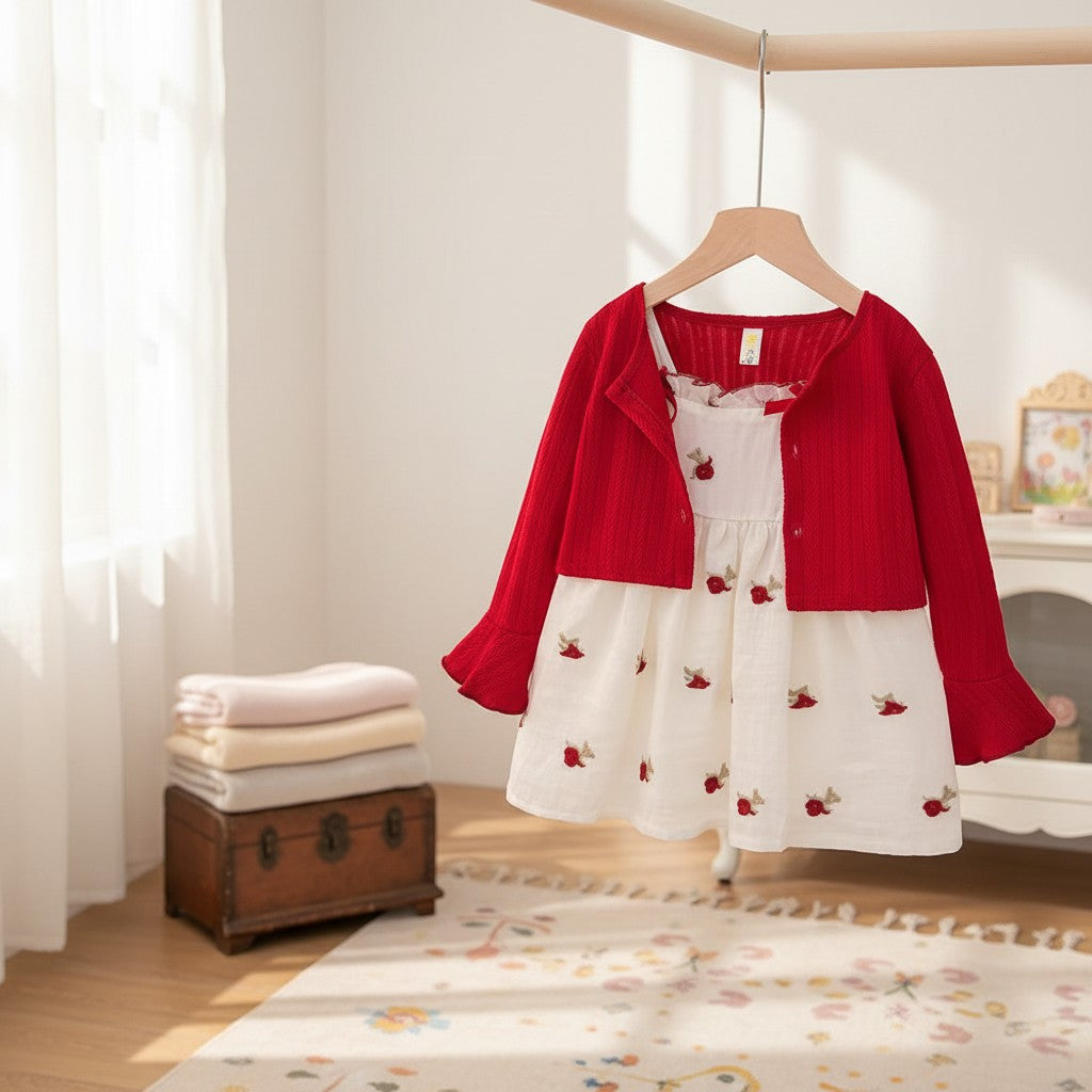 Red Cotton Dress For Kids