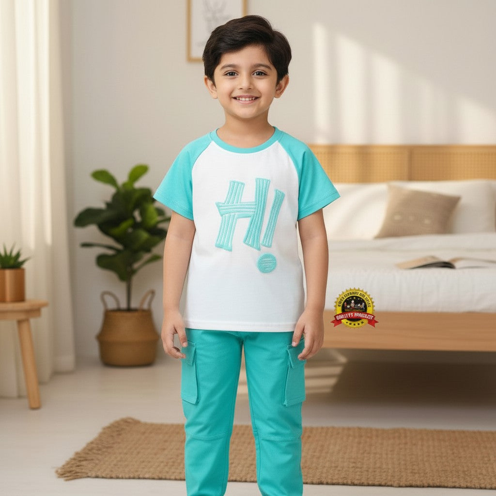 Teal Green Cotton Co-ord set For Kids
