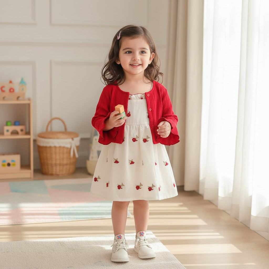 Red Cotton Dress For Kids
